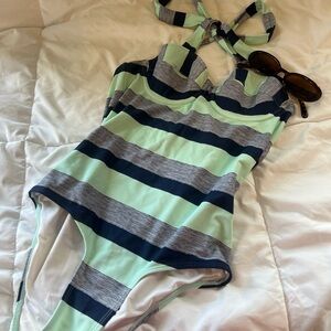 ONE PIECE SWIMSUIT | teal , navy blue, and grey one piece swimsuit